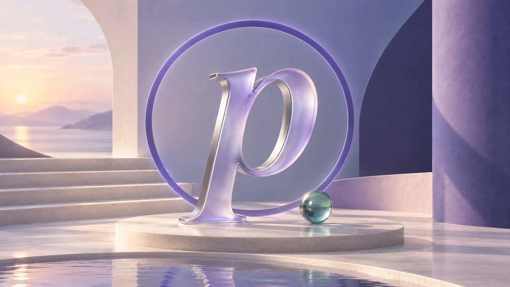 An original Pimolu emblem study in a lavender architectural studio.
